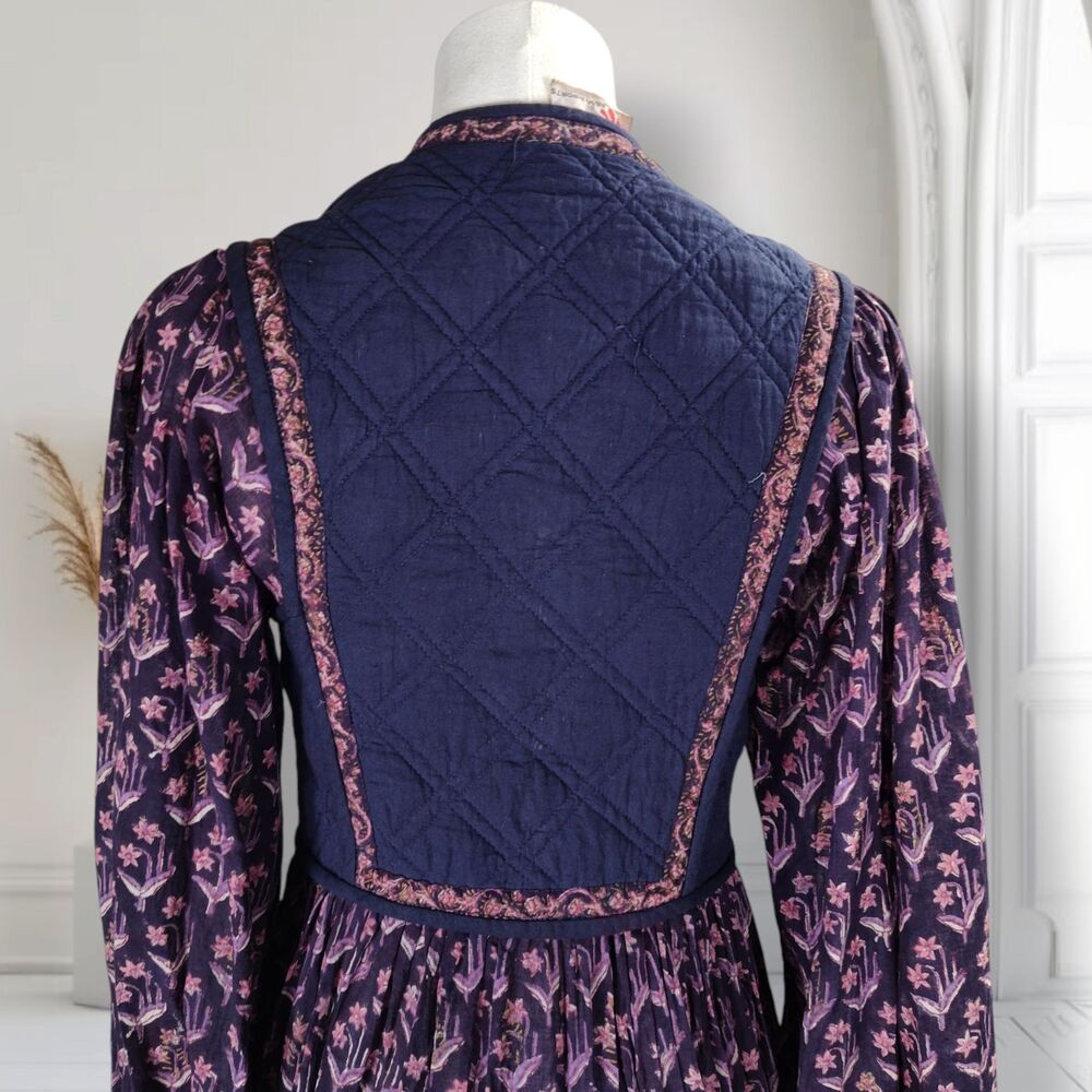 Vintage 70s Phool Indian Cotton Gauze Block Print Peasant Dress Size 4 Boho - Picture 6 of 16